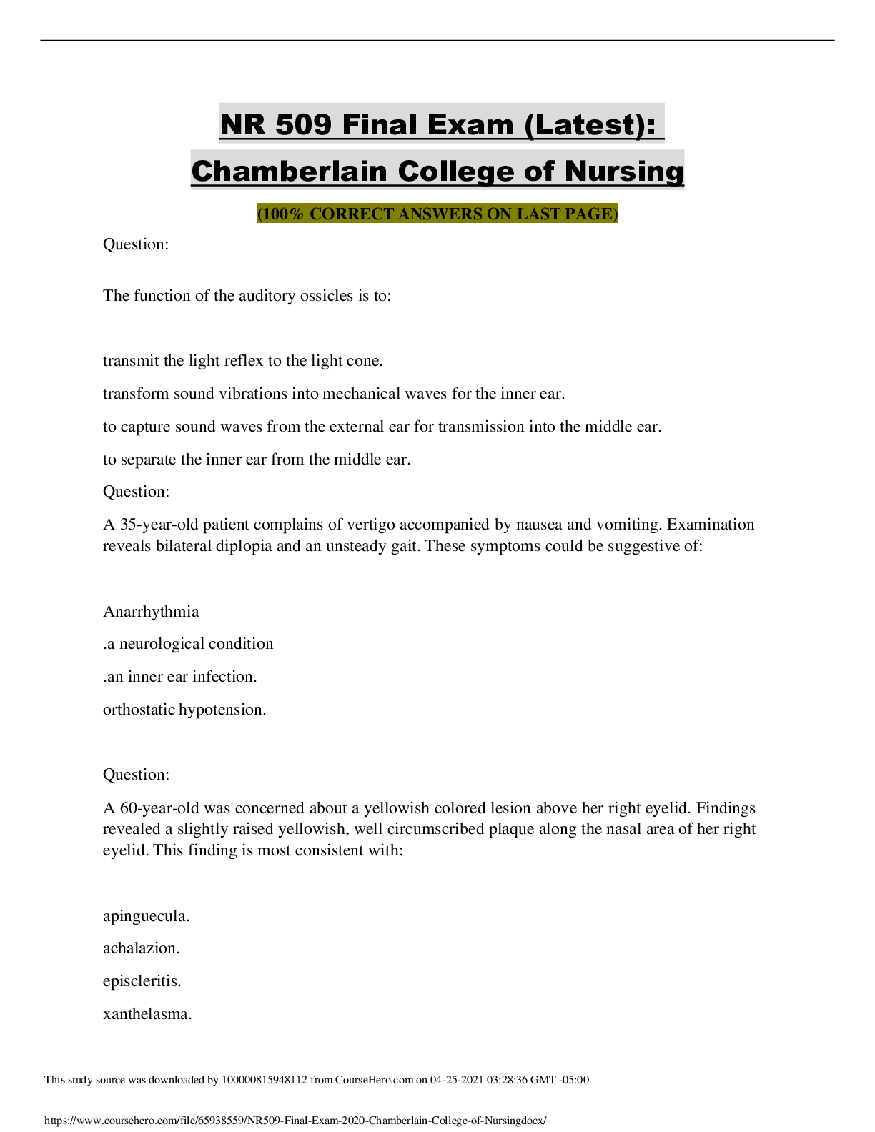 Preview image of NR509 Final Exam 2020 document